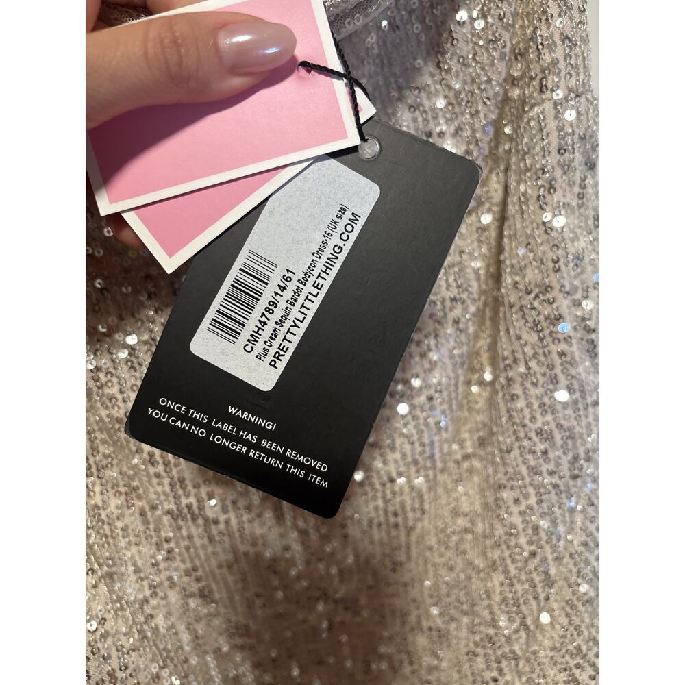 PrettyLittleThing Sequin Bardot Dress Size 12 - Picture 9 of 10